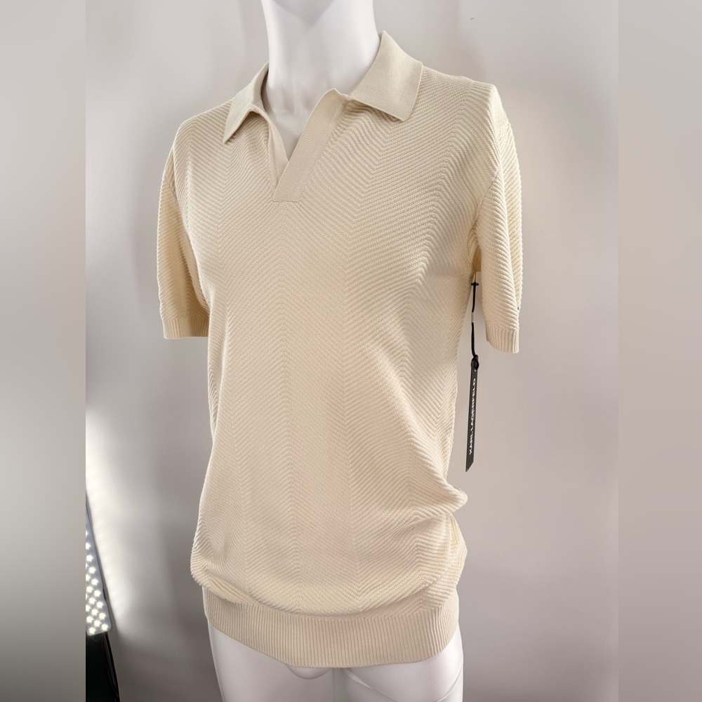 NWT Karl Lagerfeld Paris Textured Open Collar Polo - Picture 7 of 15